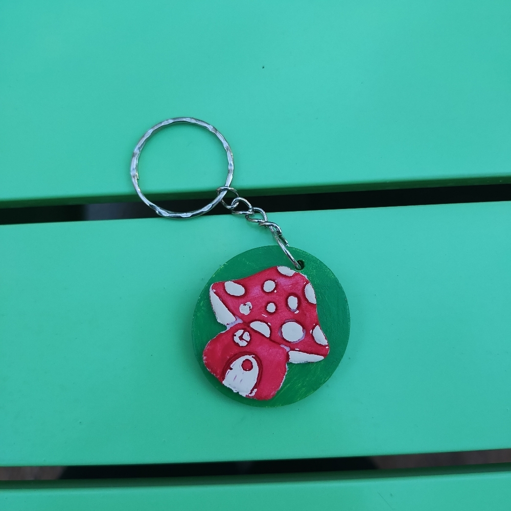 💙Mushroom House keyring. Hand painted!